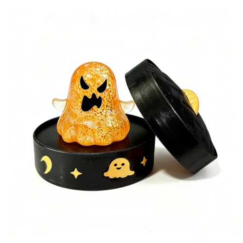 Halloween Spooky Ghost Stress Ball Squeeze Toys for Adult, Slow Rising Cute Ghost Glitter Dumpling Squishies Toy Stress Relief Fidget Sensory for Halloween Decorations Ghosts Lovers Gift (Yellow)