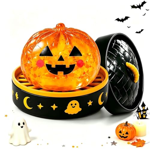 Halloween Spooky Glitter Dumpling Squishies Toys, Dumplings Stress Balls for Adults Fidget Toy with Steamer, Cute Halloween Decor Ghost Bao Bun Squishes for Anxiety Relief (Halloween-E)