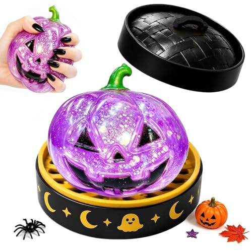 Halloween Spooky Glitter Dumpling Squishies Toys, Dumplings Stress Balls for Adults Fidget Toy with Steamer, Cute Halloween Decor Ghost Bao Bun Squishes for Anxiety Relief (Pumpkin Purple)