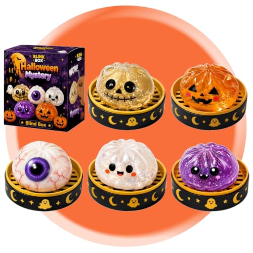 Halloween Spooky Glitter Dumpling Squishies Toys,Halloween Pumpkin Stress Ball for Adults,Spooky Ghost Dumpling Squeeze Squishy,Smushers Squishy Glitter Dumplings Mystery Blind Box