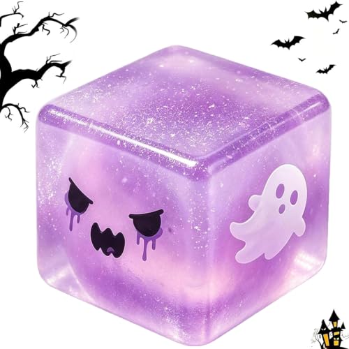 Halloween Spooky Squeeze Cube Soft Gothic Stress Balls, Halloween Spooky Ghost Dumpling Squishies, Slow Rising Ghost Glitter Dumpling Cube Sensory Squeeze Toy Anxiety Relief for Adults, Light Purple