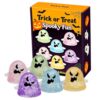 Halloween Squishy Dumpling Stress Balls, Spooky Glitter Bao Bun Fidget Toy with Ghost Steamer, Cute Anxiety Relief Sensory Gifts for Adults Kids, Orange Pumpkin Ghost Eyeball Decor (#7)