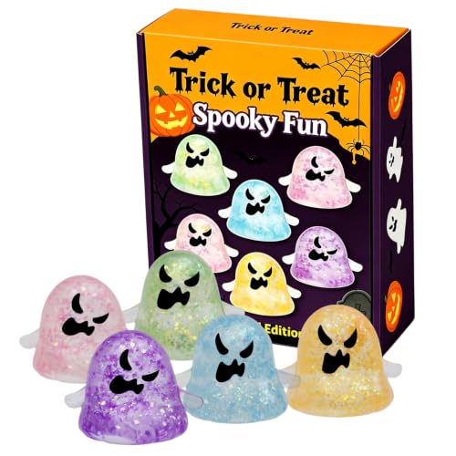 Halloween Squishy Dumpling Stress Balls, Spooky Glitter Bao Bun Fidget Toy with Ghost Steamer, Cute Anxiety Relief Sensory Gifts for Adults Kids, Orange Pumpkin Ghost Eyeball Decor (#7)