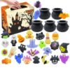 Halloween Squishy Toys Set, 33 Pcs Soft TPR Squeeze Toys, Blind Surprise Box with Mini Witches Cauldron, Halloween Party Supplies for Kids