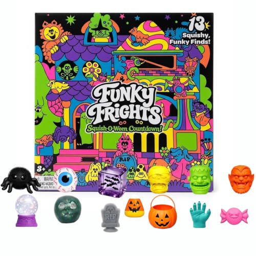 Halloween Surprise Advent Calendar with 13 Spooky Squishy Fidget Toys, Funky Frights Monster Slow Rising Squishies, Halloween Party Favors, Trick or Treat Goodie Bag Fillers for Kids