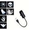 Halloween USB Projector Lamp with Flexible Gooseneck, LED Spooky Pattern Projection Night Light, Skull Ghost Spider Pumpkin Bat Hand Print Images, Light for Halloween Party Decor