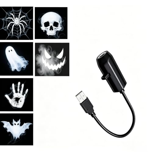 Halloween USB Projector Lamp with Flexible Gooseneck, LED Spooky Pattern Projection Night Light, Skull Ghost Spider Pumpkin Bat Hand Print Images, Light for Halloween Party Decor