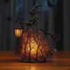 Halloween Witch Lamp, Stained Glass Style Resin Witchs Figurine with Lantern & Broom, Gothic Spooky Table Lamp LED Night Light for Home Decor, Indoor Party Holiday Centerpiece Mantel Entryway (Witch)