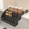 Halyuhn 3 Tier Pull Down Spice Rack, Gunmetal Gray Spice Rack Organizer for Inside Cabinet