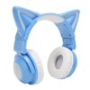 Hamwesh Cat Ear Headphones, RGB LED Light Adjustable Headband Wireless Gaming Headset, Bluetooth Headset with Built in Microphone for Laptop Cellphone Gaming (Blue)