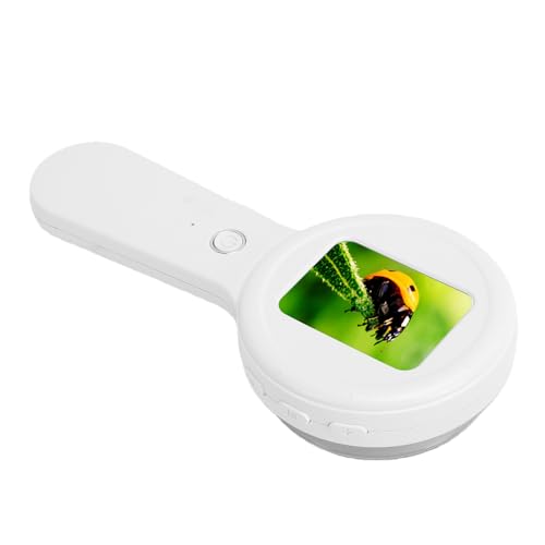Hamwesh Handheld Digital Microscope, 200X Magnification Anti Shake Kids Microscope, Portable Digital Magnifier with 2 Inch Screen 16 LED Lights for Children Education Birthday Gifts (White)