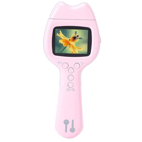 Hamwesh Handheld Digital Microscope, 2MP Camera 180 Rotating Lens 2.0in Screen, Kids Microscope, Magnifying Glass with 500x Magnification 5X Digital Zoom ABS, for Kids Students (Pink)