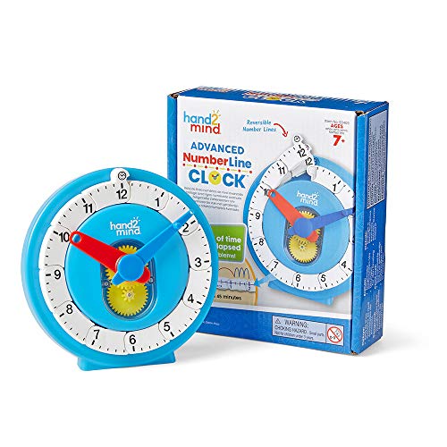 hand2mind Advanced NumberLine Clock, Learn to Tell Time, Analog Clock for Kids Learning, Number Line for Kids, Teaching to Tell Time, Math Manipulatives (Set of 1)