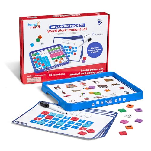 hand2mind Advancing Phonics Word Work Student Set, 112 Magnetic Letter Tiles, Kindergarten Phonics Manipulatives for Elementary School, Dry Erase Activity Tray, Science of Reading Classroom Materials
