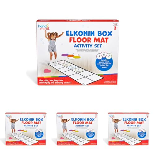 hand2mind Elkonin Box Floor Mat Activity Set,Phonemic Awareness,Phonics Games,Science of Reading Classroom Materials,Toddler Gross Motor Toys,Kids Active Play,Preschool Classroom Must Have (Pack of 4)