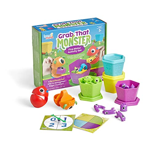 hand2mind Grab that Monster Fine Motor Activity Set, Occupational Therapy Toys, Pincer Grasp Fine Motor Skills Toys for Toddlers 3-4, Play Therapy Games for Kids, Preschool Learning Activities