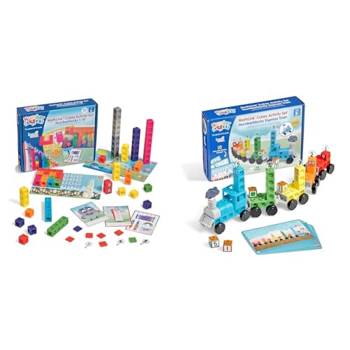 hand2mind MathLink Cubes Numberblocks 1-10 Activity Set with Express Train Bundle, 30 Preschool Learning Activities, Counting Blocks, Educational Toys