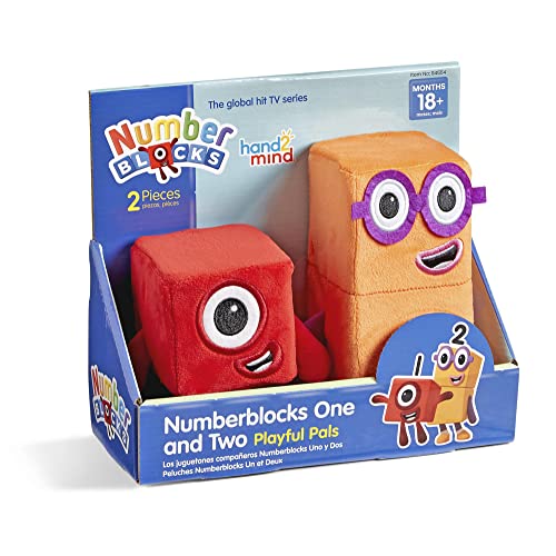 hand2mind Numberblocks One & Two Playful Pals, Plush Figure Toys, Numbers for Toddlers, Preschool Math Learning Toys, Stuffed Animal Plushies, Counting Blocks, Soft Stuffies, Kids Birthday Gifts