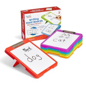 hand2mind Rainbow Writing Slant Boards, Desktop Whiteboard Clipboards, Reusable Handwriting Practice for Kids, Learn to Write Letters, Classroom Teacher Supplies, Multicolored, Set of 6
