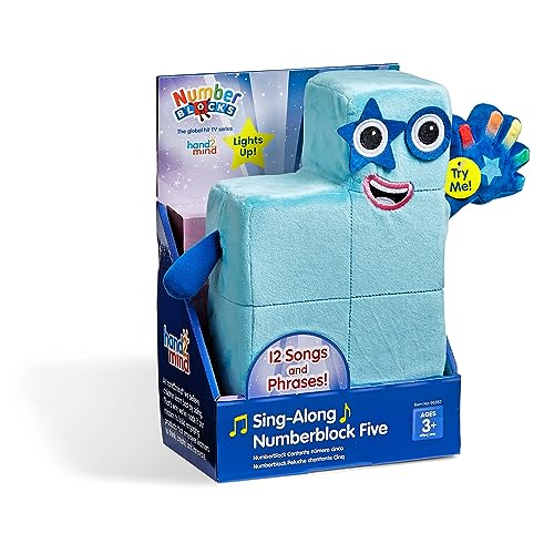 hand2mind Sing-Along Numberblock Five Plush – Officially Licensed Character Plushies, 12 Songs & Sounds from The TV Show, Light Up Soft Stuffies, for Kids Ages 2, 3, 4, 5, 6, 7
