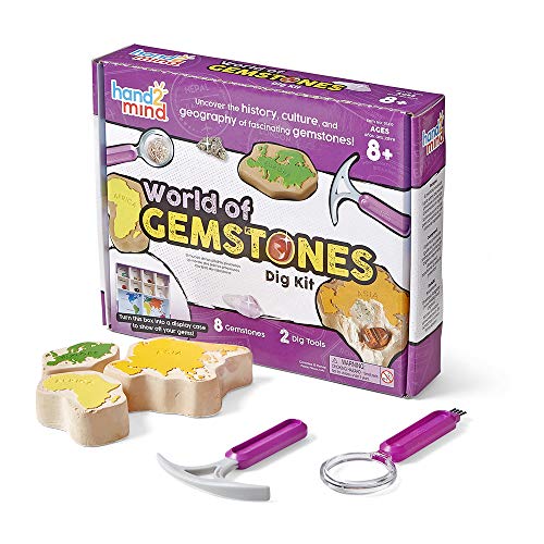 hand2mind World of Gemstones Dig Kit, Real Gemstone Dig Kit, Gem Digging Kit for Kids, Mining for Gems, Toy Excavation Kit, Archaeology Toys, Kids Geology Tool Kit, Kids Archaeological Dig