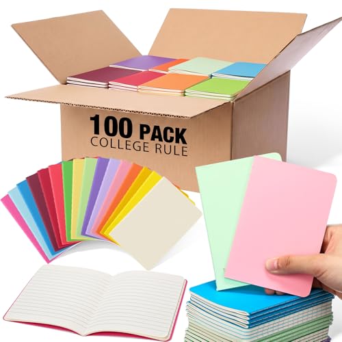 Handepo 100 Pack Mini Composition Notebooks Bulk 5"x3.5" Wide Ruled Kraft Soft Cover Journals, 60 Pages Composition Notebooks Bulk School Supplies for Students Classroom Office