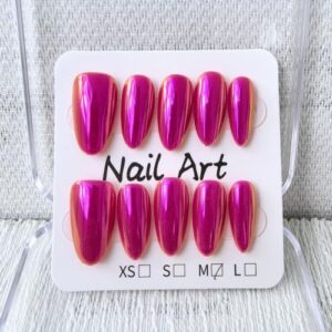 Handmade Almond Press on Nails Medium Fake Nails Red Chrome with Cat's Eye Designs luxury Sparkly Cute Acrylic Nails for Women (Size M）10pcs