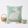Handmade Beaded Bunny Throw Pillow Cover – Luxury Easter Rabbit Decorative Cushion for Couch, Sofa, and Living Room, Premium Glass Beadwork Spring Accent Decor, Sage Green & Pastel Pink (18x18 inch)
