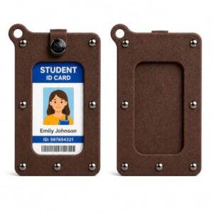 Handmade Dual-Sided TPU Badge Holder | Student ID, Access Card, Work Badge & Vehicle Key Card Holder | Personalized Lanyard ID Holder with Secure Snap Retention (Brown)
