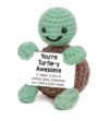 Handmade Positive Turtle Crochet - You are Turtley Awesome Pocket Doll - Knitted Desk Decor Accent - Emotional Support Thank You, Appreciation Gift for Women, Friend, Coworker - Birthday Present