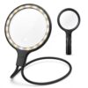Hands Free Magnifying Glass with Light, 5X Neck Wear Magnifier for Close Work, Reading Books, Sewing, Cross Stitch, Low Vision Seniors with Aging Eyes