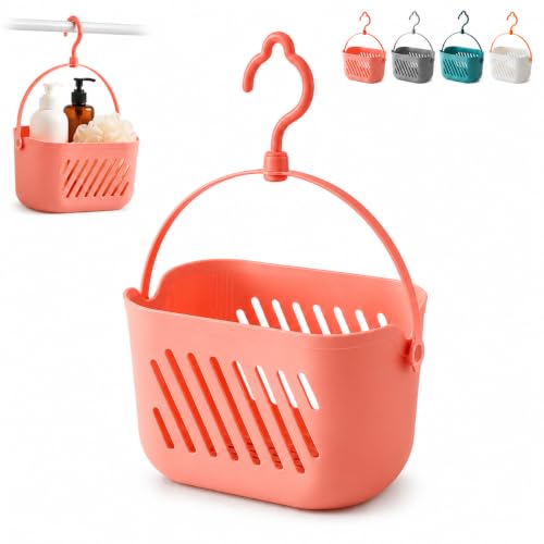 Hanging Shower Caddy, Portable Shower Basket Organizer with Hook, Plastic Hanging Shower Caddy Portable Storage Tote Box Bin, Shower Caddy Portable Basket for Bathroom Dorm Gym Travel (Pink)