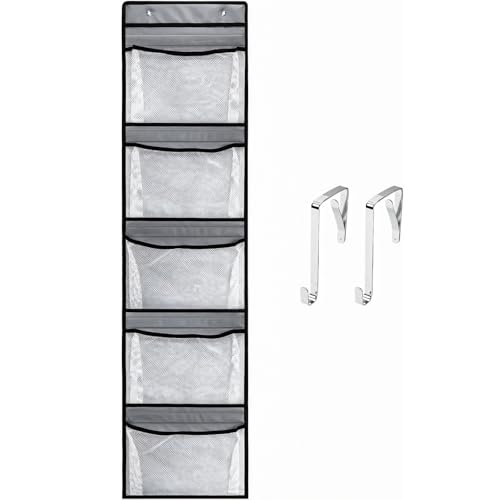 Hanging Storage Organizer, Over the Door Storage Bag with Hooks, 5 Transparent Compartments, Yarn Storage Organizer for Diverse Items, Crafts, Toys, and Household Goods, Door-Mount Room Storage