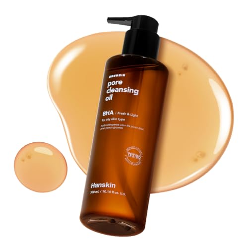 Hanskin BHA Pore Cleansing Oil - Korean Deep Pore Cleansing Makeup & Sebum Remover XL for Oily & Combination Skin, Lightweight Double Cleansing Oil, 10.14 oz