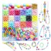 Hanyoung 840 Pcs Candy Color Acrylic Beads Kit Round Beads Assorted Plastic Bead Kit- Letter Beads Kawaii Charms Colorful Elastic String for DIY Bracelet Necklace Phone Charm Keychain (Bright Color)