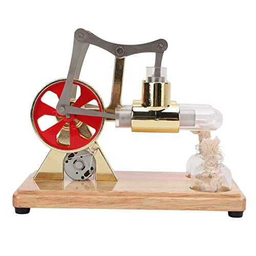 Haofy Golden Stirling Engine Educational Model, Visible Piston Motion Through Glass Components Simple Operation with 95 Percent Alcohol Fuel Steady Base for Classroom and Office Display