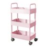 HAOPAIXW 3 Tier Slim Rolling Cart, Lightweight Plastic Utility Cart with Wheels, Small Mobile Storage Organizer Rack for Light Toiletries, Snacks, Makeup and Stationery (13.8"x8.7"x26.9") (Pink)