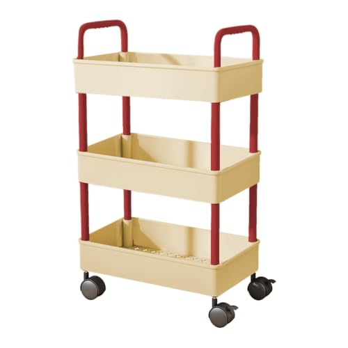 HAOPAIXW 3 Tier Slim Rolling Cart, Lightweight Plastic Utility Cart with Wheels, Small Mobile Storage Organizer Rack for Light Toiletries, Snacks, Makeup and Stationery (13.8"x8.7"x26.9") (Red)