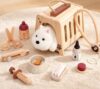 HAPGFS Wooden Pretend Play Vet Doctor Kit for Kids, Toy Puppy Pet Care Set with Carrier