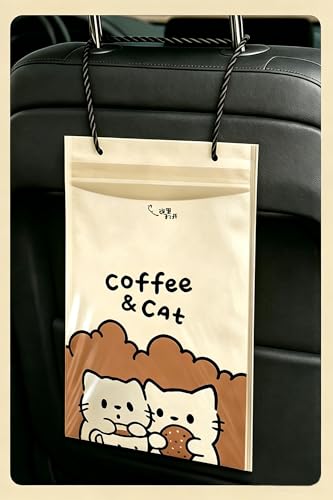 HapIntlNex Hanging Car Trash Bags Disposable,Leakproof,Odor Seal,Easy Stick-On Garbage Bags & Vomit Bags,Self Adhesive Cleaning Bags for Auto,Camping,Travel,Office and Home Use,50pcs (Coffee Brown)
