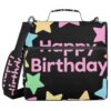 Happy Birthday Colorful Stars 1.5 Inch 3 Rings School Zipper Binder with Strap Laege Capacity Documents Files Storage Bag for Office School