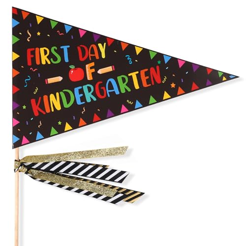 Happy First Day of Preschool Banner, 1st Day Kindergarten Flag with Ribbons Pennant Banner Flags Back to School Decorative Creative Kindergarten Flag for School Decorations First Day Supplies