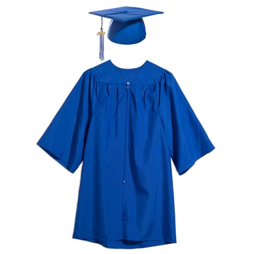 Happy Graduates Royal Blue EZ Matte Preschool Graduation Set Medium Size, Gown, Cap, Tassel, and 2026 Gold Charm, Kindergarten Cap and Gown Outfit for Kids
