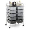 HAPPYGRILL 10-Drawer Rolling Storage Cart, Storage Organizer Cart with Lockable Wheels, Beauty Salon Movable Utility Cart for School, Office, Home, (Black Gradient)