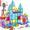 HAPPYMATY Antibacterial Magnetic Tiles 124PCS, STEM Toy for Kids Aged 3+