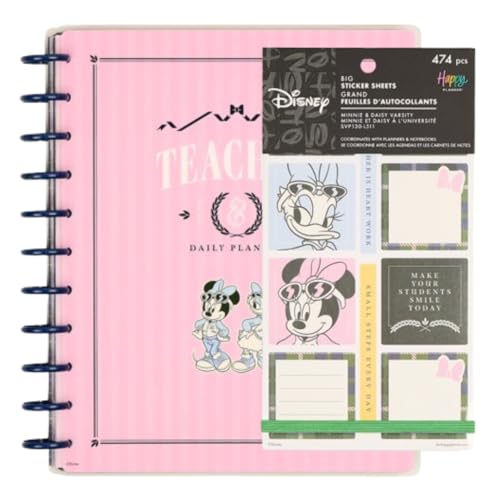 Happy Planner Disney Disc-Bound 12-Month July 2026-June 2027 Planner Bundle with 30-Sheet Sticker Pack, Big Sized, Teacher Layout, Minnie & Daisy Varsity, 2 Items