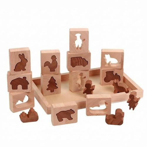 harayaa Children Shape Puzzle Wooden Animal Puzzle Tray Puzzle Matching Puzzle Beech Wood Tray with Animal Cut Outs Suitable for Focus Building Activities and Preschool classrooms