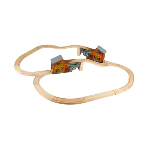 harayaa Wooden Train Track Set Wooden Railway Playset Puzzle Tracks Train Motor Activity Toy with Smooth Edges for Fine Motor Practice and Cognitive Learning, Cover Bridge Track