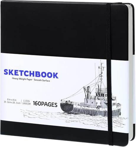 Hardcover Sketch Book, 110lb/180GSM Sketchbook for Drawing Painting, 160 Pages/80 Sheets Square Sketch Pad, 8×8 in Drawing Book Art Supplies for Teens, Adults, Artists