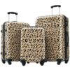 Hardshell Luggage 3 Piece Set 20" 24" 28" TSA Lock Spinner Suitcases PC Lightweight Expandable Check in Luggage with Leopard Print for Women & Men Travel